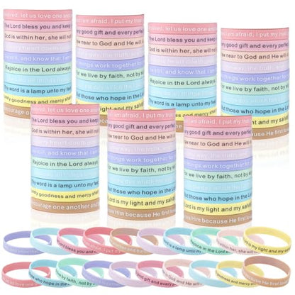 Estune 120 Pcs Bible Verse Bracelets Christian Wristbands, Macaroon Color - color: Macaroon Color