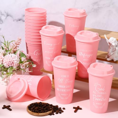 Skylety 48 Pack Christian Gift 16oz Bible Verse Travel Cups, Pink - color: Pink