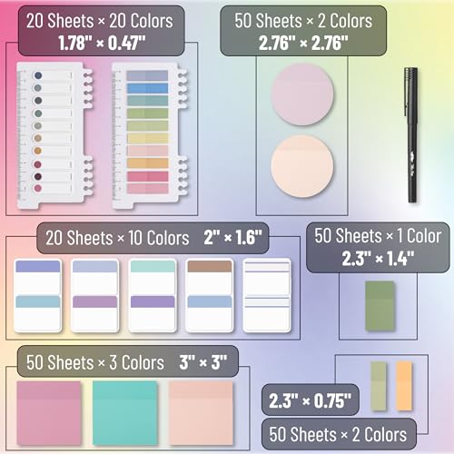 Mr. Pen- Transparent Sticky Notes Set, 1000 Sheets - size: Various