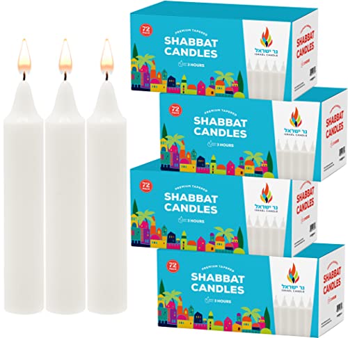 Shabbat Candles Shabbos 3 Hr. - 72 Ct. (8-Pack),White - size: 576 Ct. 3 HR