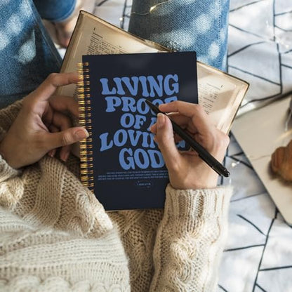 Christian Journal, Bible Study Notebook, Bible Notebooks for Note Taking, Church Hardcover Spiral Notebook for Women Man 5.5x8.3 - Blue - color: Living Proof of a Loving God - Blue