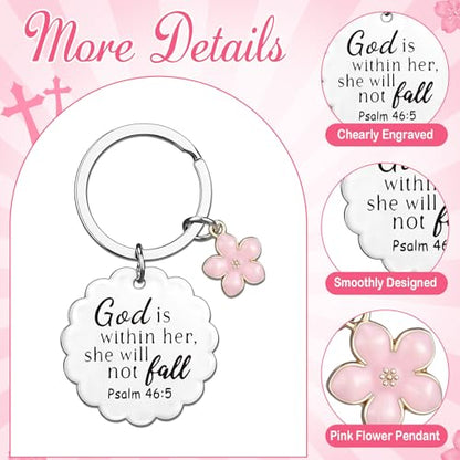 Nosiny 9 Pcs Christian Gift for Women Bulk Bible Verse Religious Keychain Baptism Faith Flower Cross Inspirational Gifts - style: Flower