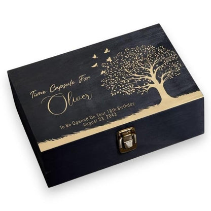 Personalized Time Capsule Box, Engraved Wooden Keepsake Box with Lid - style: 13. Time Capsule Designs
