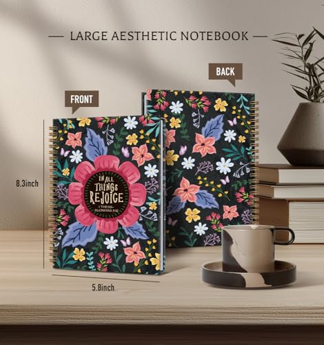 Christian Notebook For Women- Prayer Journal for Women Men,Inspirational Art Gifts for Church Members,Rejioce Alonians 5:16 Gold Spiral Bound Hardcover Bible Journaling,5.8"x8.3" - color: Alonians 5:16