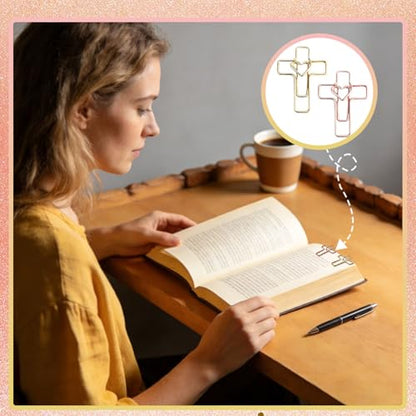 100 PCS Heart Cross Paper Clips for Bible Study Supplies,Christian Gifts,Jesus Bible Stuff Bookmark journaling Supplies Accessories, Easter Eggs fillers, Teacher Gifts (Gold and Rose) - color: Gold and Rose