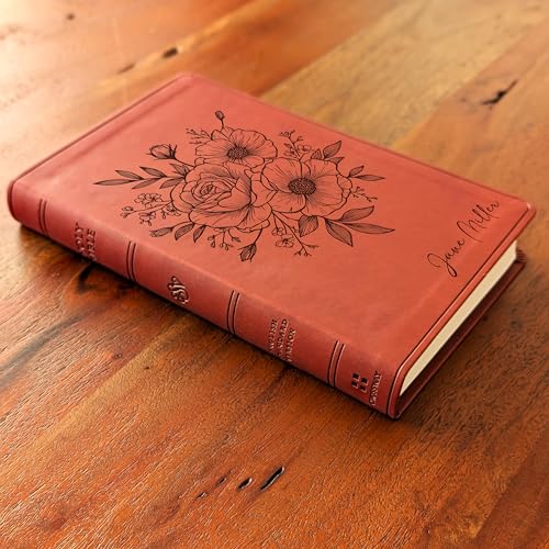 Personalized ESV Large Print Value Thinline Bible – Chestnut TruTone Faux Leather | Custom Name Engraved | English Standard Version with Concordance, 10 pt Font & Double-Column Layout (Rose Poppy Flower Bunch)