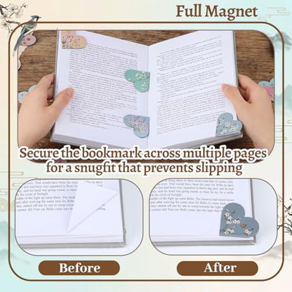 Resurhang 112 Pcs Heart Flower Magnetic Bookmarks Bulk Foldable Floral Page Corner Bookmark for Women Tea Party Gifts Handmade Reading Book Marks for Reading Lovers Book Club Back to School Teacher - style: Floral