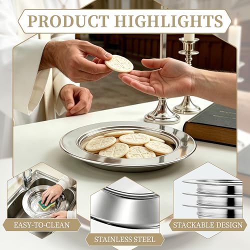 Communion Bread Tray for Churches, Round Stainless Steel Bread Plate for Wafers, Church Supplies Serving Tray for Communion and Altar Service, 1Pcs Silver Base Bread Tray - color: Silver