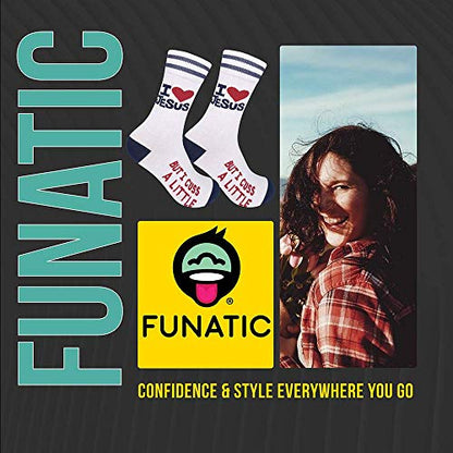 FUNATIC Socks with Funny and Profane Sayings, Sarcastic Gift for Men Women - color: I Love Jesus But Cuss