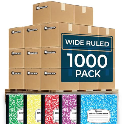 Rosmonde 1000 Pack Composition Notebooks Bulk, Wide Ruled, Assorted Marble - size: 1000 Pack