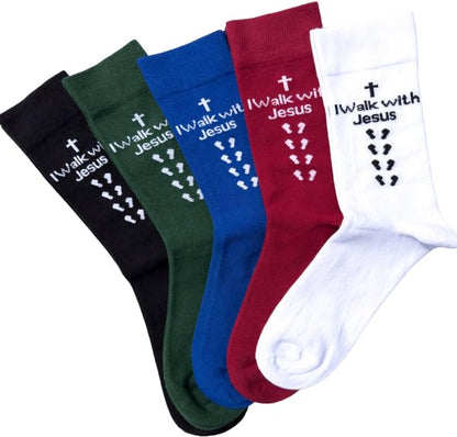 Sierra Socks Men's Combed Cotton Christian Cross Crew Socks - color: Blk/Grn/Red/Bl/Wh, size: 9-11