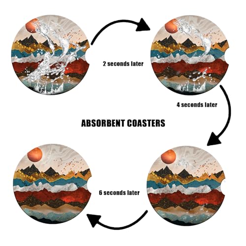 Cup Holders Car Coasters - Mountain Sunset Absorbent Ceramic Coaster, Drink Cup Holder Coasters, Auto Accessories for Women & Men, Pack of 2 - color: Mountain Sunset