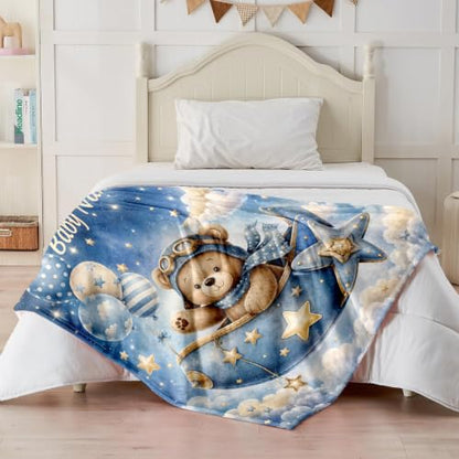 Custom Baby Blanket for Boys, Personalized Baby Blanket with Name for Gift - color: Cute Little Bear - Cowboy