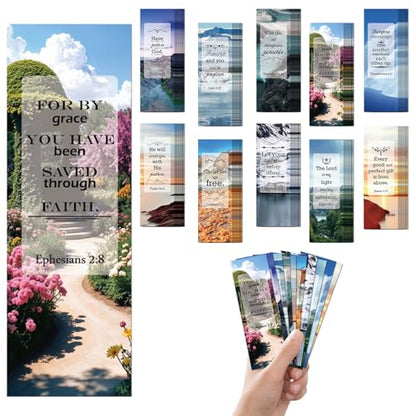 100 Pcs Christian Bookmarks, Religious Bible Verse Paper Bookmark Bulk for Women Man, Inspirational Scripture Scenery Book Mark Gift for Reading Lovers Church Accessories - color: Christian C