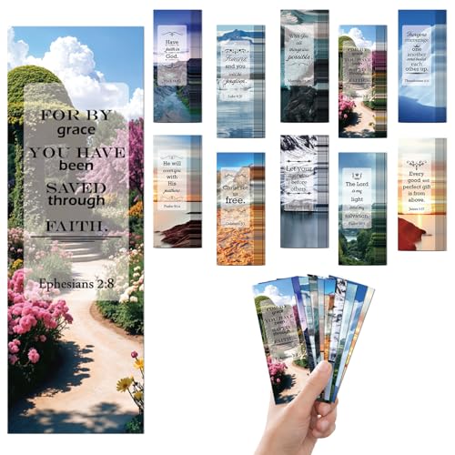 100 Pcs Christian Bookmarks, Religious Bible Verse Paper Bookmark Bulk for Women Man, Inspirational Scripture Scenery Book Mark Gift for Reading Lovers Church Accessories - color: Christian C