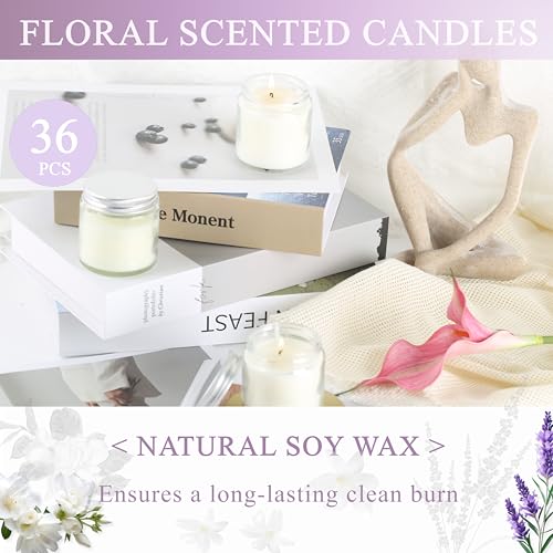 ACITHGL 36 Pcs 4oz Mini Mason Jar Candles Small Scented Candles Bulk Aromatherapy Ideal Souvenir Favors for Wedding Birthday Party (Freesia, Lavender, Jasmine, Silver) - color: Silver, style: Freesia, Lavender, Jasmine