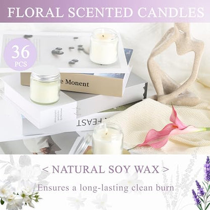 ACITHGL 36 Pcs 4oz Mini Mason Jar Candles Small Scented Candles Bulk Aromatherapy Ideal Souvenir Favors for Wedding Birthday Party (Freesia, Lavender, Jasmine, Silver) - color: Silver, style: Freesia, Lavender, Jasmine