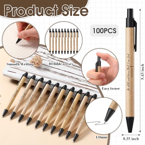 Marspark 100 Pcs Christian Pens Gift Bulk Bible Verse Retractable, Black - color: Black