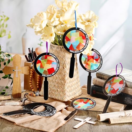 Motipuns 32 Sets Suncatcher Craft Kits for Kids, Magnify Glass Tissue Paper - style: VBS Sunday School