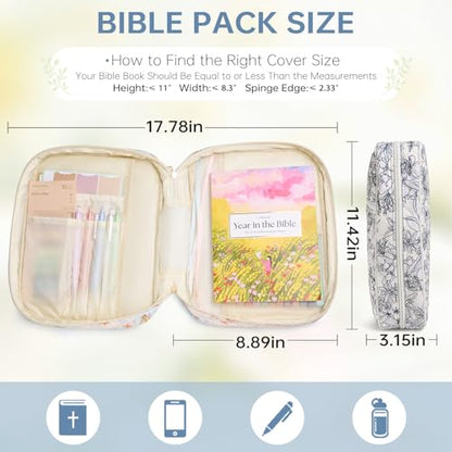 Bible Bag Cover Case for Women Study Supplies Kit Church Book Holder - color: Big Blue Flower