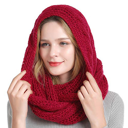 Winter Women Thick Cable Knit Ribbed Infinity Circle Loop Scarf - color: 12- Red