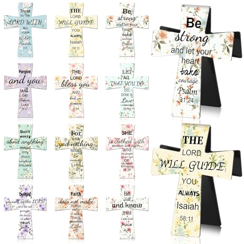 48 PCS Magnetic Cross Bookmarks Christian Cross Page Markers Flowers Bookmark with Religious Bible Verses Inspiration Sayings Gifts for Mother's Day Women Students Bible Study School Church