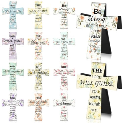 48 PCS Magnetic Cross Bookmarks Christian Cross Page Markers Flowers Bookmark with Religious Bible Verses Inspiration Sayings Gifts for Mother's Day Women Students Bible Study School Church