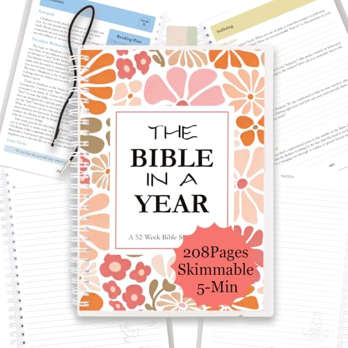 Spiral Bible in a Year 52-Week Bible Study Guide Journal for Women Beginner - color: Pink Floral Bible in a Year (Thematic Devotional)