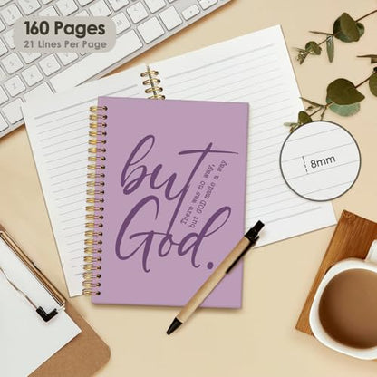 Wheatwin Bible Notebook, But God Christian Notebook Journal, Christian Gifts for Men Women, Inspirational Christian Hardcover Spiral Notebook 5.5x8.3 - Purple - color: But god - Purple