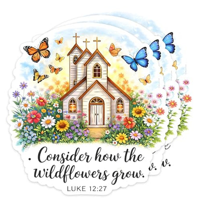 [3PCS] Consider How The Wildflowers Grow Sticker Luke 12: 27 Christian Church Wildflower Butterfly Faith Vinyl Decal for Laptop Water Bottle Bible Journal Gifts for Women Men Believers - color: Jesus is King Sticker