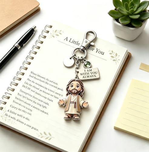A Little Jesus for You - Mini Keychain & Poem Card Set, I Am With You Always Pocket Reminder, Christian Faith Gift - color: June