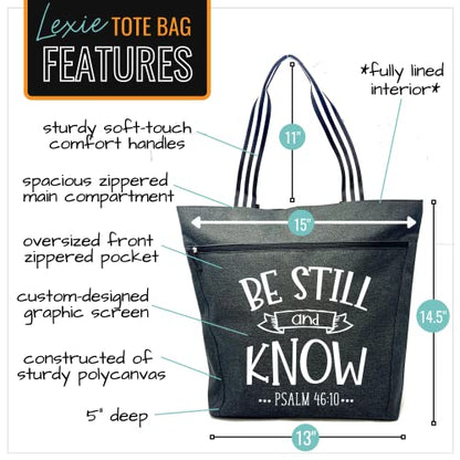 Brooke & Jess Designs Church Bags for Women - Bible Tote Bags for Women, Large Tote Bag for Womens with Zipper - color: Be Still and Know Lexie Black