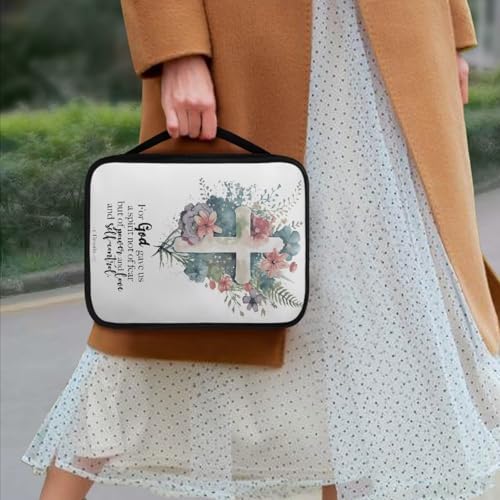 Cross with Floral Print Bible Book Cover,Bible Case with Handle for Women Girls - color: Cross With Floral