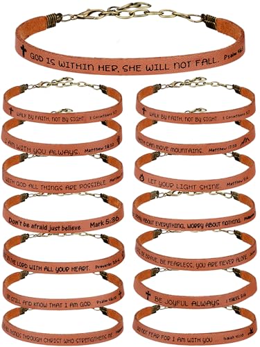 Sureio 15 Pcs Christian Bracelet Scripture Bible Verse Gift - color: Brown