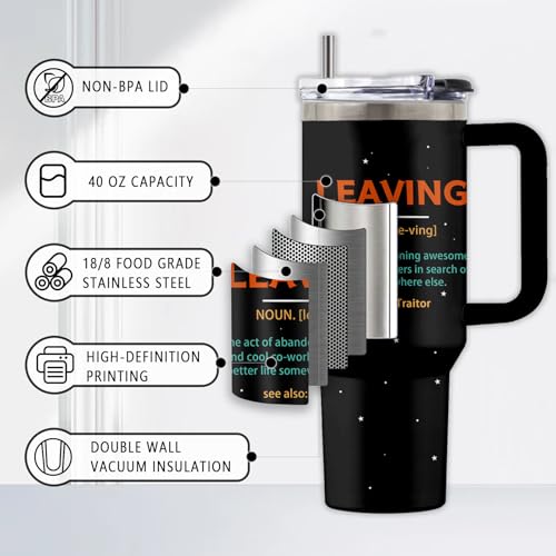 Leaving 40oz Tumbler, with Handle & Straw, Insulated Coffee Cup - color: Leaving