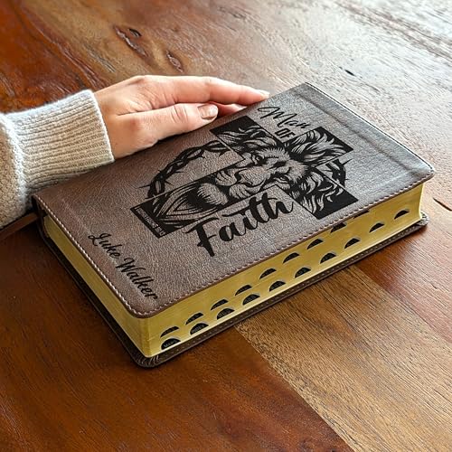 Personalized NLT Personal Size Giant Print Bible – Filament Enabled | LeatherLike Rustic Brown, Indexed Red Letter Edition | Custom Engraved | 12-Point Large Print | New Living Translation with Filament App, Verse Finder & Maps | 8.875” x 5.875” (Man of F