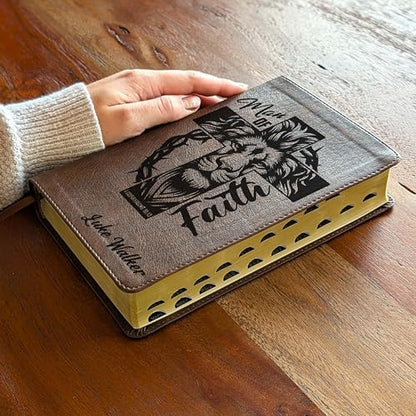 Personalized NLT Personal Size Giant Print Bible – Filament Enabled | LeatherLike Rustic Brown, Indexed Red Letter Edition | Custom Engraved | 12-Point Large Print | New Living Translation with Filament App, Verse Finder & Maps | 8.875” x 5.875” (Man of F