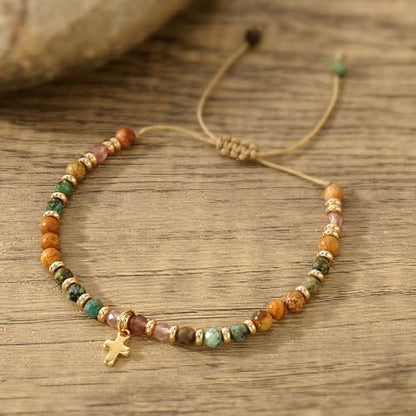 Christian Easter Gifts for Women,Cross Natural Stone Beaded Bracelet,Inspirational Religious Jewelry Gift - color: Confirmation