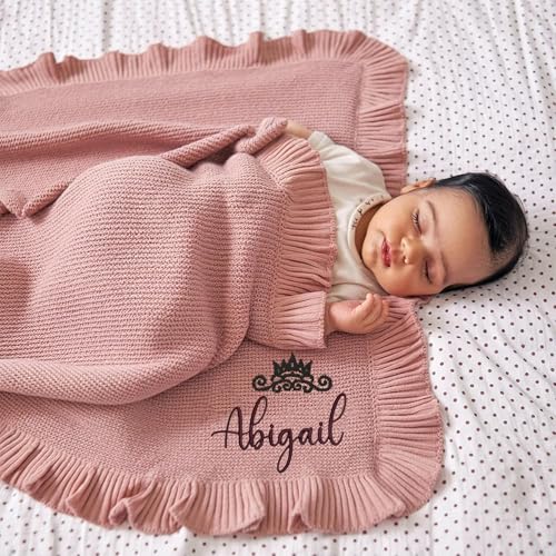 IZI POD Personalized Knit Baby Blanket, Embroidered Name Nursery Blanket, Cotton Knit Stroller Blankets, Gift for Baby, Birthday - Style 12 - color: Custom 14