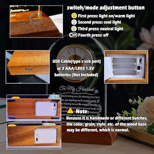 Arikyrist Glass Clock Gifts for Husband from Wife with Wooden Light Base - color: Husband