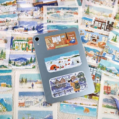 Winter Scenery Sticker Book, PET & Washi Stickers for Journaling - color: White-snowdrop Fairytale