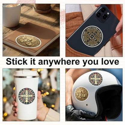 [3PCS] St Benedict Medal Sticker Catholic Saint Stickers for Water Bottles - color: St Benedict Medal