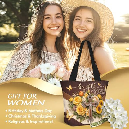 Bible Tote Bags For Women Religious Church Bag Christian Tote Bags Inspirational For Women Organizer Christian Gift - color: Bible Cross 3