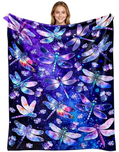 Dragonfly Blanket Gifts for Women Girls Soft Flannel Dragonfly Throw Blanket Merch Stuff Decor for Dragon Fly Lovers 50"X 40" - color: Blue - Dragonfly, size: 50"x40"