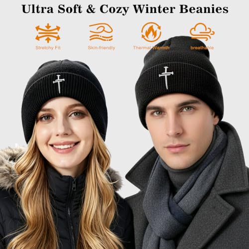 Christian Hats for Men & WomenJesus Cross HatChristianReligious GiftsforVarious Festivals&BirthdaysFaith Baseball/Trucker Cap - color: Black Three Nails Beanie