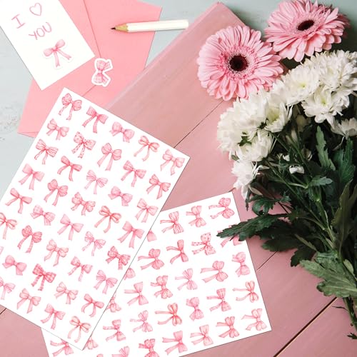 LINAYE 24 Sheets Pink Bow Stickers, 960 PCS Coquette Bow Decorative Stickers Bulk Cute Small for Crafts Envelops Scrapbooking Party Favors Supplies for Women Adults Girls - style: Pink Bow 24 Sheets