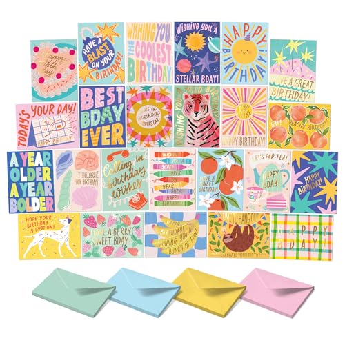 Sweetzer & Orange Happy Birthday Cards with Envelopes & Assortment Box. Variety Set of 24 Assorted Birthday Cards with Envelopes, Perfect Bulk Pack for Celebrations, Special Occasions, Friends-4x5.5" - color: Modern (set of 24)