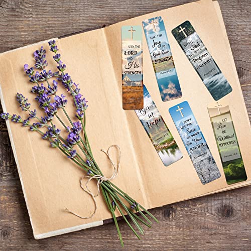 120 Pieces Bible Verses Bookmarks with Hollow Cross for Women Scripture Bookmarks Christian Book Markers for Women Men Church Gifts Supplies (Landscape) - style: Landscape