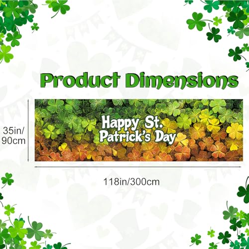 Happy St. Patrick’s Day Fence Banner 118 x 35 Inch, Large Waterproof Outdoor Shamrock Clover Banner for Yard Porch Fence Irish Party Decorations - color: 227-1