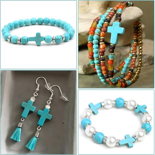 100Pcs Blue Turquoise Cross Gemstone Loose Spacer Beads for Jewelry Making - color: Blue Cross 12x16mm